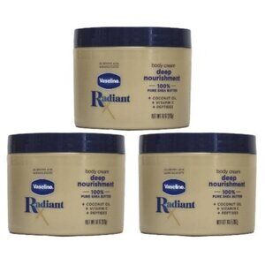 3PK VASELINE RADIANT X Deep Nourishment Body Cream 100% Shea Butter Coconut 10oz